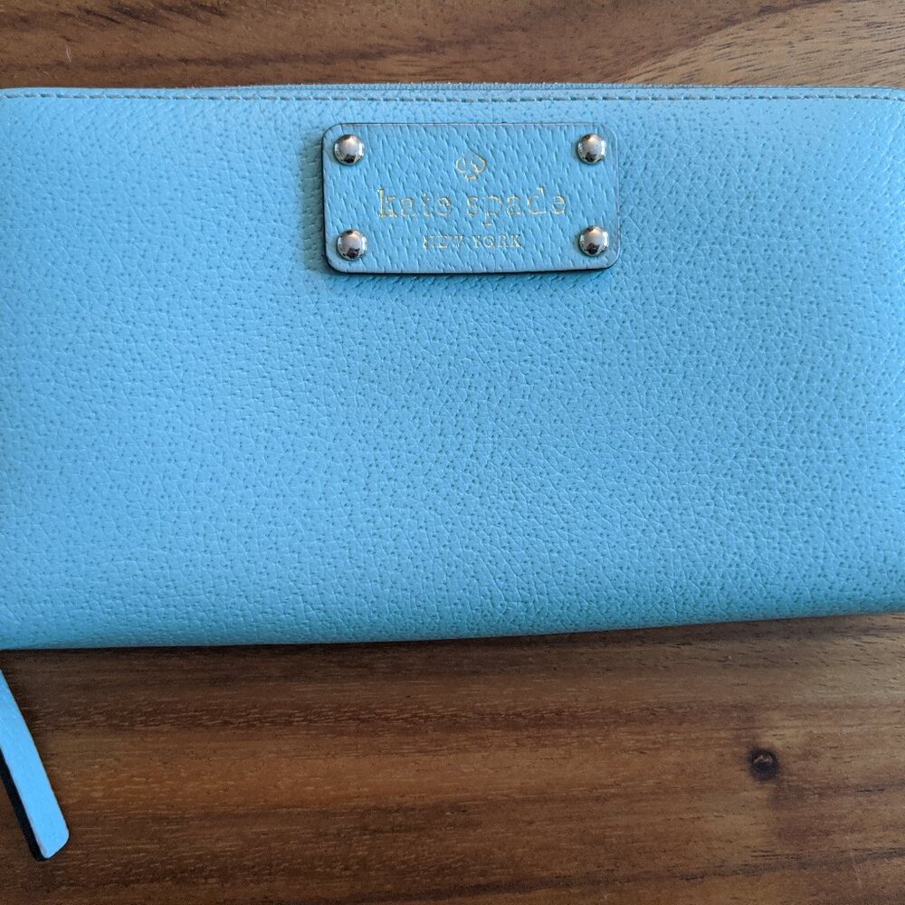 Kate Spade Mint Green Wellesley Zip Around Wallet 100% Cow Leather